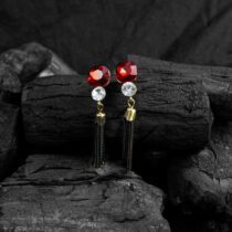 Glamorous and Beautiful Red Crystal Long Earrings