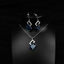 Charming Blue Crystal Square Shape Necklace and Earrings Set