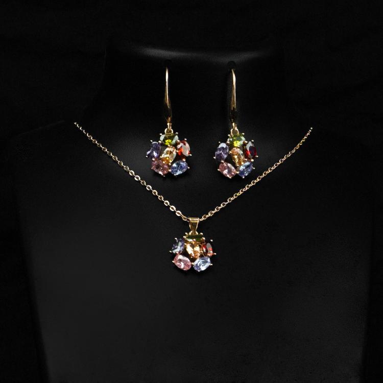 Charming Multicolor Crystal Flower Shape Necklace Earrings Set