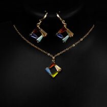 Beautiful Multicolor Crystal Square Shape Necklace Earrings Set