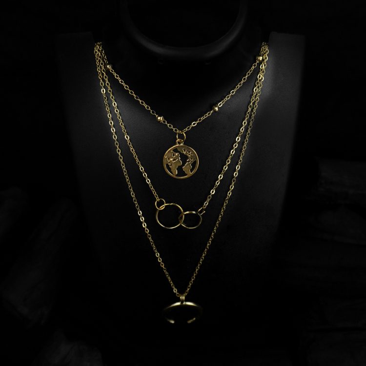Glorious Gold Color Half Moon Triple layered Necklace