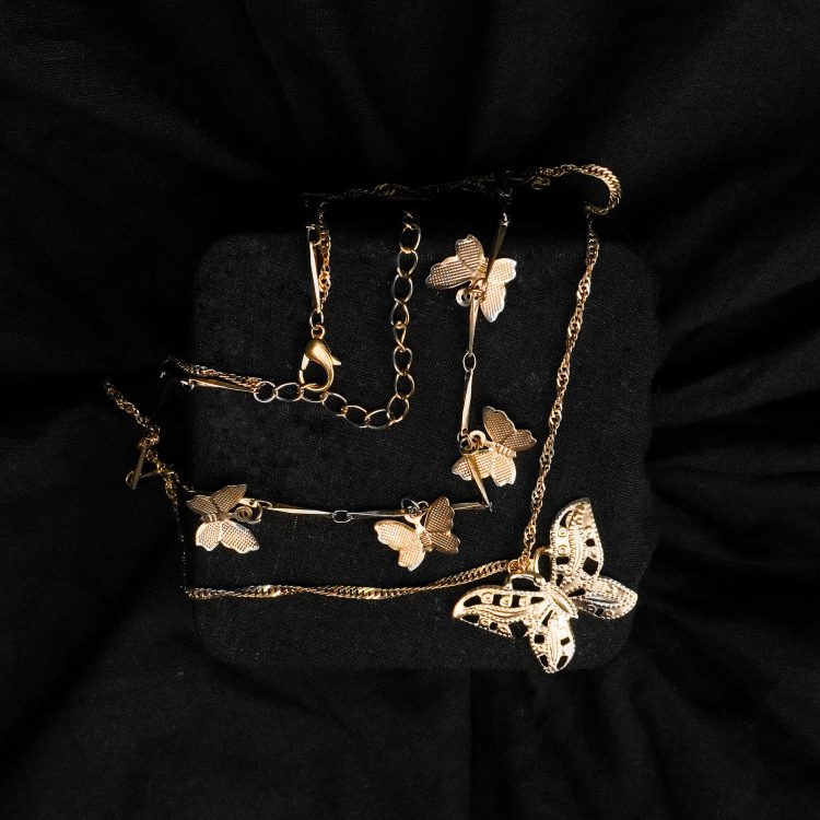 Delightful Gold Color Butterfly Double layered Necklace