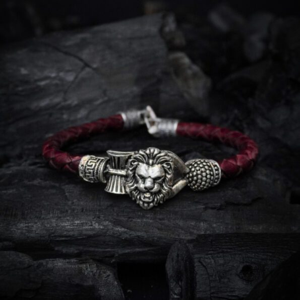 Brown Leather Lion Bracelet