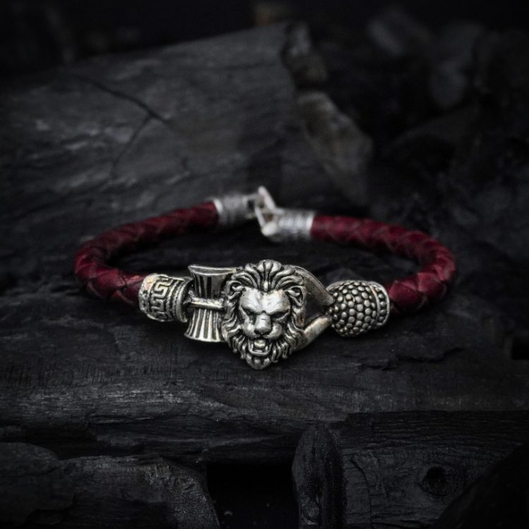Brown Leather Lion Bracelet