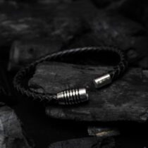 Black Leather Bracelet with Magnetic Clasp