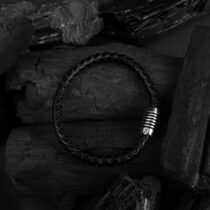 Black Leather Bracelet with Magnetic Clasp
