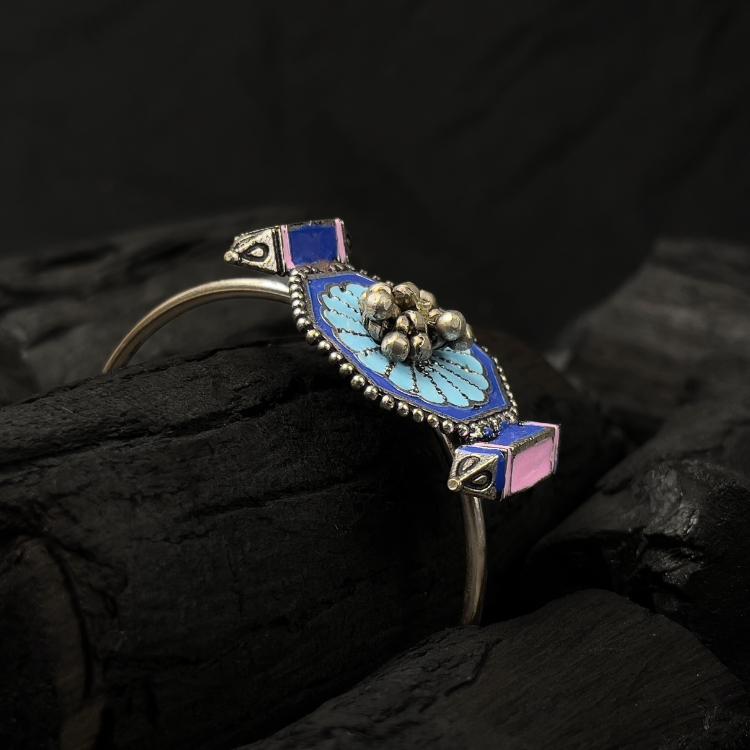 Silver Toned Blue Cuff Bracelet