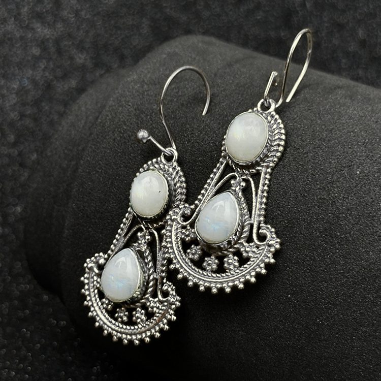 Oxidized Silver Color Stone Earrings