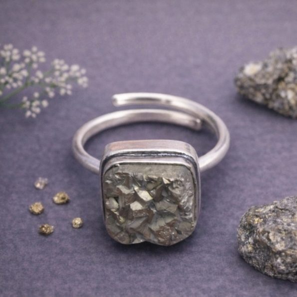 Golden Pyrite Raw Stone Ring