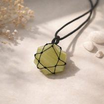 Green Calcite Thread Cage Wrapped Pendant