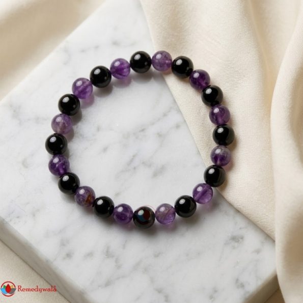Black Tourmaline and Amethyst  Combination Bracelet- Remedywala